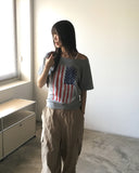 Det Vintage American Flag Printing One-Off-Shoulder Short Sleeve T-Shirt