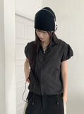 Caco Nylon Puff Crop Short Sleeve Windbreaker Zip-up