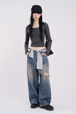 Sunrise strap damage denim pants