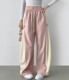 Side Two-Tone Snap Pin Tuck Wide Banding Training Pants