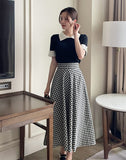 Balieu check flare long skirt