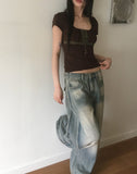 Kuro Vintage Shirring Lace Short Sleeve T-Shirt