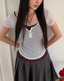 Naun Flower Round Button Short Sleeve T-Shirt