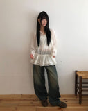 Seyou Backpoint Adjust Washed Denim Pants