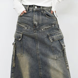 Zance vintage denim long skirt