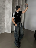 Summer cool cargo banding denim pants