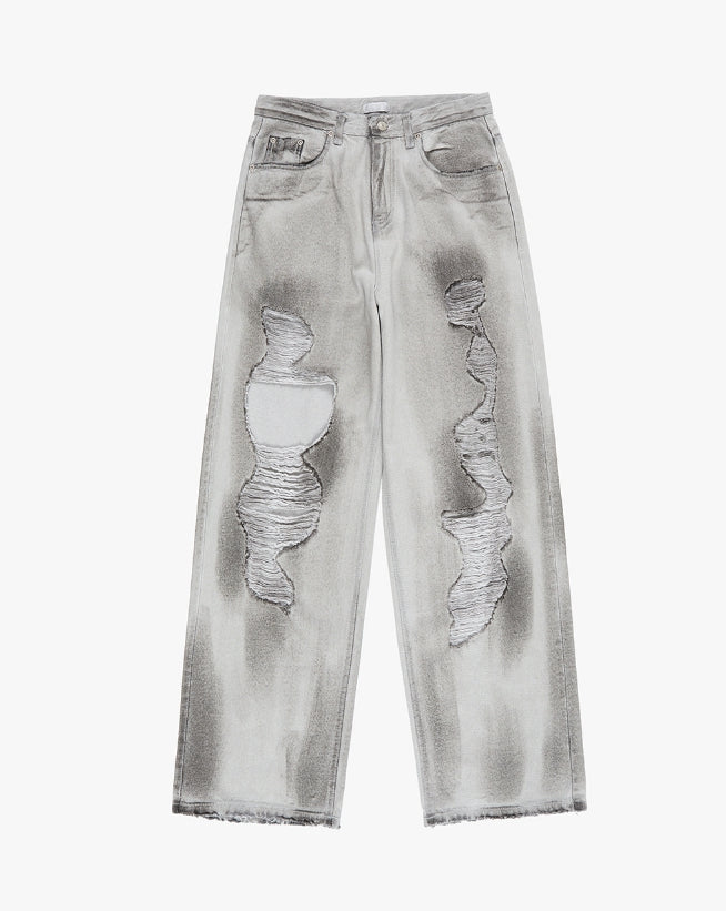 Raucohouse(ラウコハウス) - ラインデストロイドダーティウォッシュデニムパンツ / Line destroyed dirty washed  denim pants – einz.jp