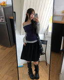 Huring Double Button Balloon Midi Skirt