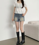 Vintage Washing Cutting Daily Denim Shorts