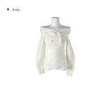 Knots Double Button Off-Shoulder Slim Knit