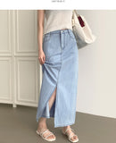 Cooling Summer Loose H-Line Back Banding Long Denim Skirt