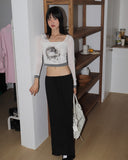 Aesthetics Printed Color Matching See-Through Long Sleeve T-Shirt