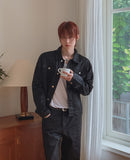 Kanto Coated Black Denim Trucker Jacket