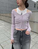 Lilac Slim Ribbed Crop Cardigan