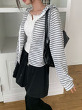 Board Stripe Color Matching Two-Way Hood Zip-Up