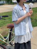 [BAONHAUS] Wickers Summer Seersucker Stripe Short Sleeve Shirt