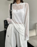 Layered see-through knitwear hoodie