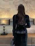 Roselle Peplum Tie Velvet Jacket Blouse