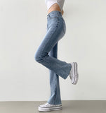 Summer cooling inner banding semi bootcut span denim pants