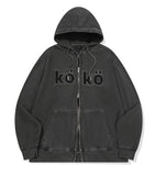 [2-WAY] KOKO Applique Pigment Hooded Zip-Up