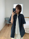 [BAONHAUS] Kinkan Snap Button Pocket Denim Over Short Sleeve Shirt