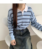 Color Matching Hem Banding Stripe Long Sleeve Knit
