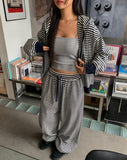 Wearing Stripe Two-Way Hooded Zip-Up