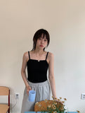 Color Slim Cropped Ribbed String Sleeveless