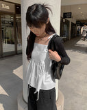 Summer Corset Shirring Sleeveless Ribbon Blouse