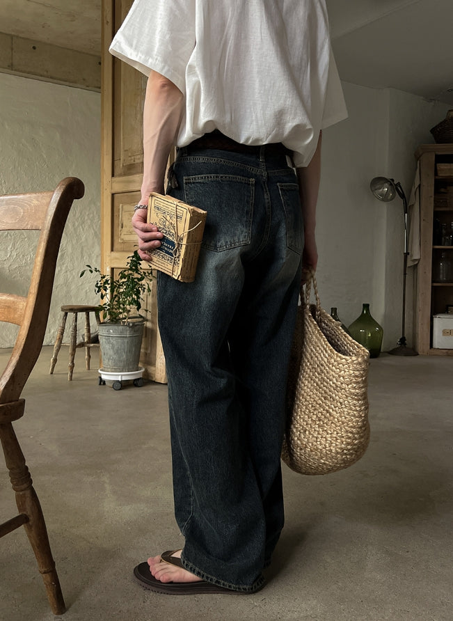 【2plan】Deep blue washing wide denim 2plan (ツープラン) - ディープブルーウォッシングワイドデニム