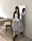 Kamming seersucker check tiered banding midi skirt