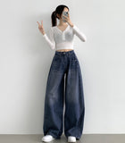 Cut Line Vintage Balloon Wide Denim Pants