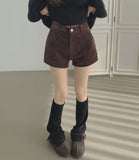 Corduroy Brushed Vertical Stripe A-line Winter Shorts
