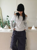 Wello Cozy Ribbed Off Shoulder Long Sleeve Knit