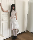 Puffy lace see-through frill t-shirt