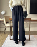 Divet Two Pin Tuck Brushed Span Wide Slacks