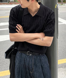 Cable knit short sleeve open collar ver