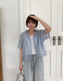 Shihyoko Seersucker Check Hood Short Sleeve Shirt