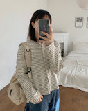 Lofem stripe ribbed hood cardigan