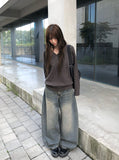 Kafun Vintage Washing Denim Wide Pants