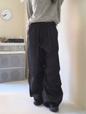 Furba Pintuck Shirred Raw Denim Two-Way Long Wide Jogger Pants