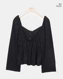 GL Flower Button Shirred Square Long Sleeve T-shirt