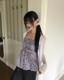 Cushing Flower Pattern Frill Sleeveless Blouse