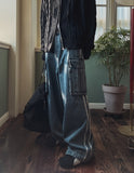 Two-line washing cargo denim pants