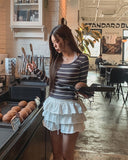 Hamel Ribbed Stripe U-Neck Long Sleeve