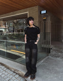 Cave Rib Diagonal Zipper Short Sleeve T-shirt