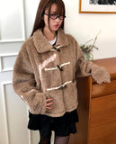Ending Collar Pocket Duffle Wool Fluffy Fur Jacket