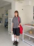 Mingo Check Shirring Short Sleeve Blouse