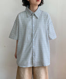 [Unisex] Kecho Seersucker Check Over Short Sleeve Shirt