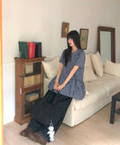 Purip Ribbon Strap Round Collar Check Mini One-Piece Dress